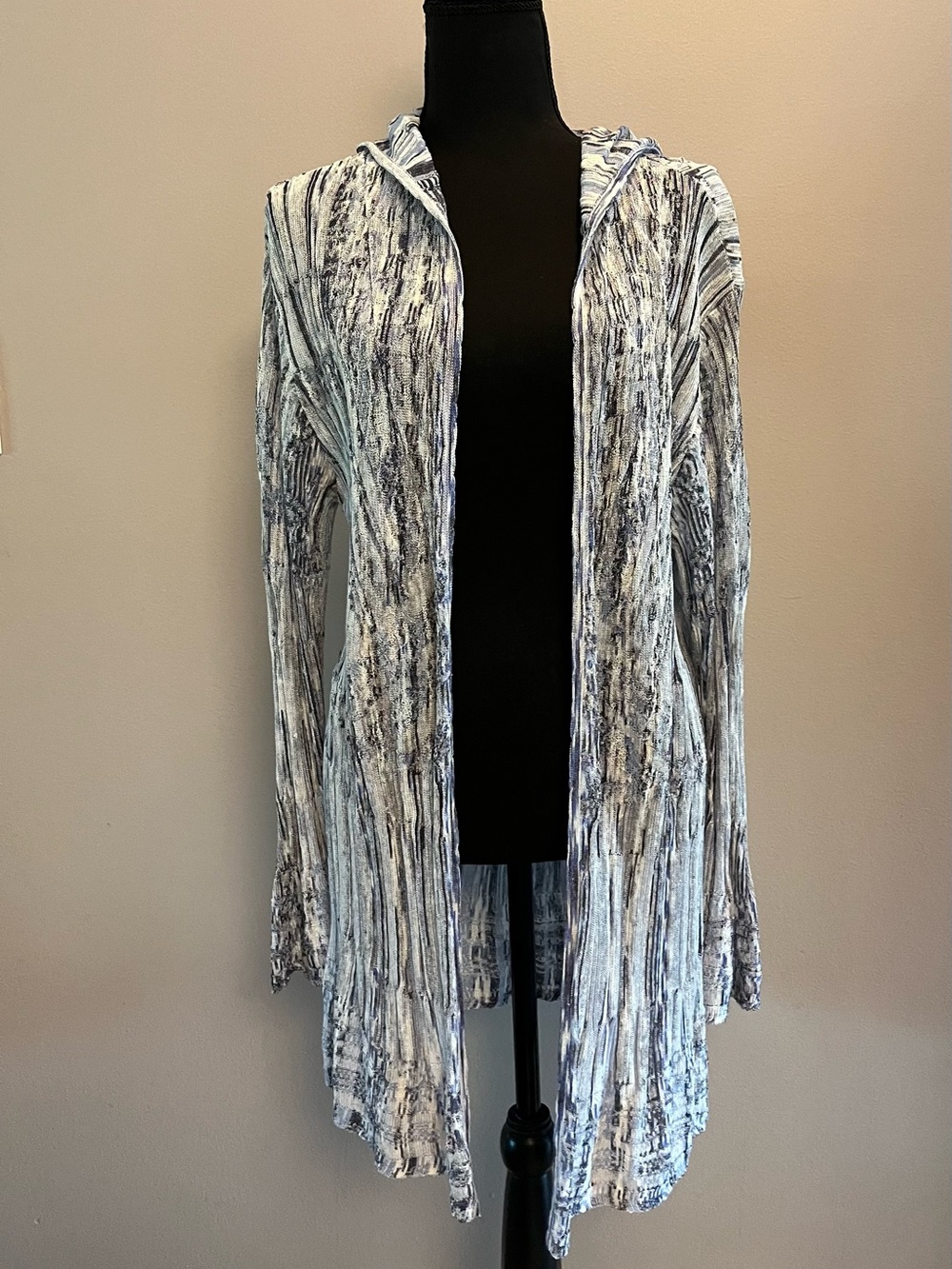 NIC+ZOE Marled Hooded Open-Front Cardigan — Blue, Gray, & Black